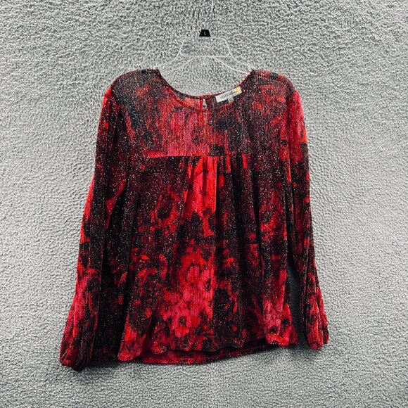 Figueroa Flower Womens Top Extra Large Red Black Pullover Long Sleeve Shirt BOHO - Picture 1 of 9